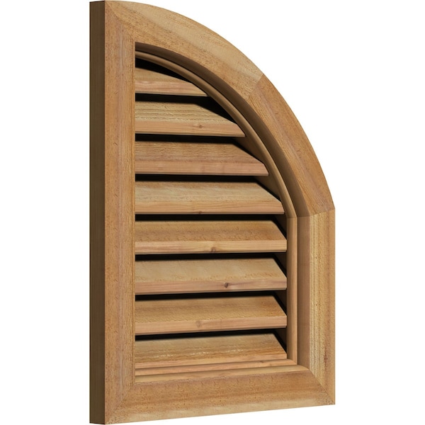 Quarter Round Top Right Functional Western Red Cedar Gable Vnt W/Brick Mould Face Frame, 12W X 12H